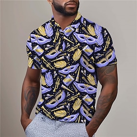 Mask Men's Abstract Print 3D Golf Polo Outdoor Daily Wear Streetwear Mardi Gras Polyester Short Sleeve Turndown Polo Shirts Pink Purple Sum