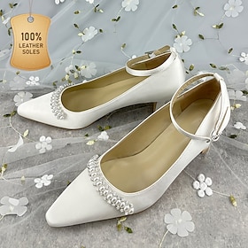 Women's Wedding Shoes Pumps Valentines Gifts Mary Jane Party Bridal Shoes Bridesmaid Shoes Imitation Pearl Low Heel Square Toe Elegant Sati