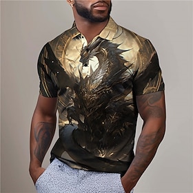 Dragon Men's Abstract Print 3D Golf Polo Outdoor Daily Wear Streetwear Polyester Short Sleeve Turndown Polo Shirts Yellow Red Summer S M L