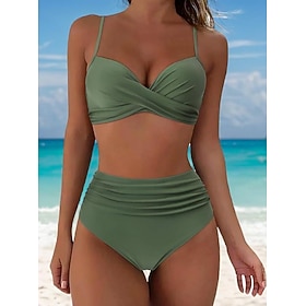 Per donna Costumi da bagno Bikini Pantaloncini Costume da bagno 2 pezzi A vita alta Abbigliamento mare Essenziale Liscio Senza maniche Costumi da bagn