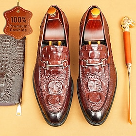 Men's Genuine Leather Crocodile Pattern Loafers with Metal Bit  Luxury Slip-On Dress Shoes for Business, Weddings  Formal Occasions