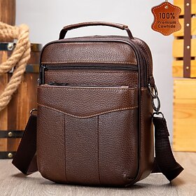 Men's Crossbody Bag Shoulder Bag Messenger Bag Leather Cowhide Outdoor Office Daily Zipper Large Capacity Durable Solid Color 7456 brown 7456 black Coffee