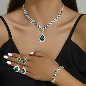 Jewelry Set 4pcs Rhinestone Alloy Earrings Necklace Bracelets Women's Elegant Stylish Simple Geometrical Geometric Jewelry Set For Anniversary Wedding Guest Sp