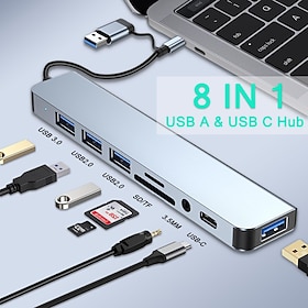 4/7/8 In 1 USB3.0 Type C Extender Hub Docking Station Multi USB Splitter Multiport Adapter USB 3.0 2.0 TF SD Reader Slot For for Mac Pro Mini iPad Pro Surface