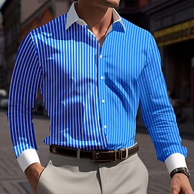 Men's Dress Shirt Printed Shirts Plaid Vacation Street Violet Royal Blue Orange Long Sleeve Turndown Spring Summer Clothing Apparel Print