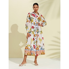 robe-chemise mi-longue à imprimé fruit et rayures: retailer-supplied image
