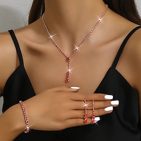 Jewelry Set 4pcs Rhinestone Alloy Earrings Necklace Bracelets Women's Elegant Vintage Fashion Geometrical Geometric Jewelry Set For Wedding Anniversary Wedding