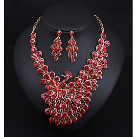 Jewelry Set 3pcs Rhinestone Alloy Earrings Necklace Women's Elegant Vintage Stylish Geometrical Peacock Geometric Jewelry Set For Wedding Anniversary Special O