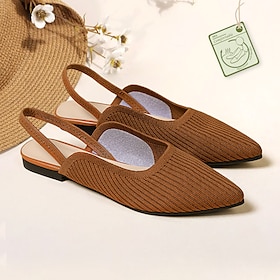 Women's Sandals Flats Plus Size Flyknit Shoes Outdoor Work Daily Striped Flat Heel Pointed Toe Classic Casual Comfort Walking Knit Loafer Elastic Band Almond B
