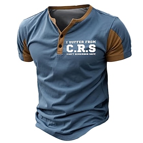Men's Graphic Letters T Shirt Henley Shirt Short Sleeve 3D Print Fashion Classic Retro Vintage Sports Outdoor Holiday Going out Spring  Summer Blue Black Army