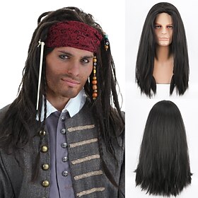 Capitaine Pirate des Caraïbes Longue Droite Noire Perlée Cosplay Halloween