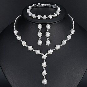 Bridal Jewelry Sets One-piece Suit Alloy Earrings Necklace Bracelets Women's Fashion Stylish Cute Fancy Joy Geometric Jewelry Set For Party