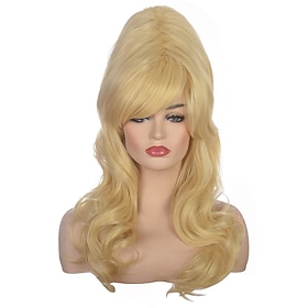 Women Blonde Beehive Wig Long Curly Wavy Bouffant Heat Resistant Synthetic Hair wigs for Womens Vintage Costume Cosplay Carnival Party Halloween Wigs