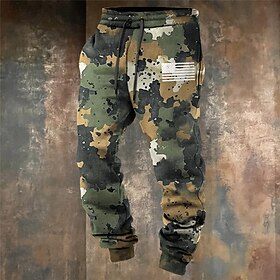 Camouflage Fashion 3D Print Men's Side Pockets Elastic Drawstring Design Sweatpants Joggers Pants Trousers Outdoor Sports  Outdoor Street Polyester Army Green