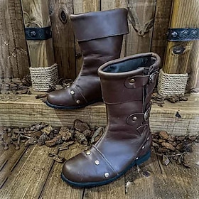 Retro Vintage Medieval Renaissance Shoes Flat Jazz Boots Ren Faire Pirate Viking Crusader Men's Pirate Steampunk Carnival Masquerade LARP Adults Shoes