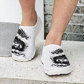 Men's Sneakers Loafers  Slip-Ons Print Shoes Light Soles Flyknit Shoes Walking Sporty Casual Outdoor Daily Vacation Mesh Breathable Comfortable Loafer White Ar