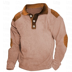Men's Button Up Polos Textured Casual Holiday Classic Long Sleeve Fashion Basic Color Block Quick Dry Summer Spring Regular Fit Black Dark Navy khaki Gray Butt