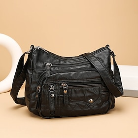 Women's Faux Leather Quilted Crossbody Bag with Multiple Zipper Pockets  Casual and Versatile Handbag for Everyday Use