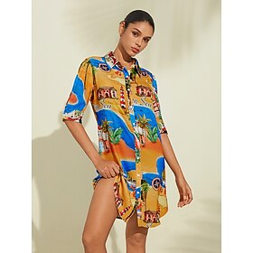 Satin Coastal Map Graphic Print Mini Dress