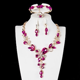 Jewelry Set 4pcs Glass Alloy Rings Earrings Necklace Bracelets Women's Elegant Vintage Stylish Geometrical Geometric Jewelry Set For Wedding Party Wedding Gues