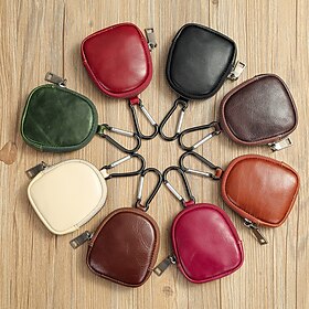 Men's Women's Wallet Coin Purse Cowhide Christmas Valentine's Day Zipper Lightweight Durable Solid Color Light Brown Dark Brown Black
