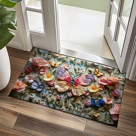 Embroidered Butterfly Flowers Non-Slip Doormat