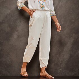 Dames Chinese Broeken Linnen / katoenmix Zak Medium Taille Enkellengte Blauw Lente