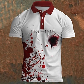 Halloween Men's Blood Splatter Polo Shirts Golf Shirt Short Sleeve Polo Shirts Collared Shirts Casual Horror Streetwear Festival Wear Party Outfits 3D Print Bu
