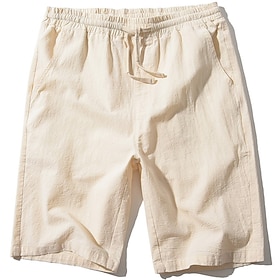 Men's Linen Shorts Summer Shorts Beach Shorts Drawstring Pocket Elastic Waist Plain Comfort Breathable Short Beach Vacation Holiday Hawaiian Boho Black Sky Blu