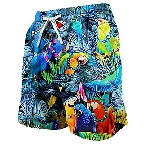 Men's Parrot Flower / Plants Swim Trunks Swim Shorts Board Shorts Mid Waist Fashion Streetwear Designer Casual Daily Holiday Pocket Drawstring Elastic Waist De