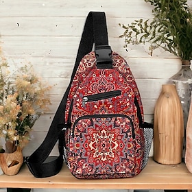 Women's Crossbody Bag Shoulder Bag Chest Bag Polyester Outdoor Daily Holiday Zipper Print Large Capacity Lightweight Multi Carry National Totem Yellow Red Blue