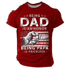 Men's Short Sleeve Graphic T-Shirt: Being Dad is an Honor, Being Papa is Priceless Quote, Red, Perfect Father's Day Gift for Dads