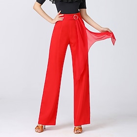 Latin Dance Ballroom Dance Pants Sashes / Ribbons Pure Color Splicing Women's Performance Training High Polyester