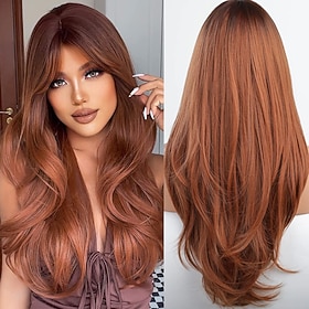 Wigs for Women Long Auburn Red Wig with Bangs Layered Wigs for Women Wigs Auburn Hair Wigs for Women Cosplay Wigs