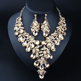 Jewelry Set 3pcs Rhinestone Alloy Earrings Necklace Women's Elegant Vintage Stylish Geometrical Geometric Jewelry Set For Wedding Party Wedding Guest
