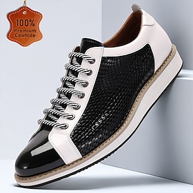 Men's Sneakers Dress Sneakers Leather Italian Full-Grain Cowhide Slip Resistant Lace-up Black