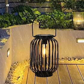 solenergi jern lanterne utendørs gårdsplass hage landskap lanterne dekorativt lys vanntett håndholdt hul wolfram wire lampe 1 stk