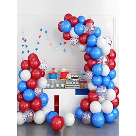 74 stk Independence Day tema ferie ballongsett - 10inch/12inch rød, blå, hvit glitter ballonger combo kit; feiring av patriotisk tema for innendørs og utendørs