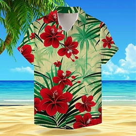 Men's Floral Tropical Flowers Shirt Summer Hawaiian Shirt Aloha Shirt Short Sleeve Shirt Turndown Vacation Hawaiian Outdoor Vacation Hawaiian Red Blue Orange S