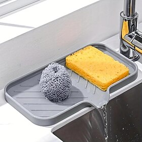 1 stk multifunksjonell oppvaskkum i silikon - drenerbar såpeskål med børste og svampholder for kjøkken baderom