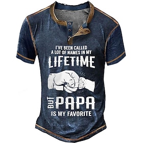 Men's Short Sleeve Henley Graphic Tee Papa Is My Favorite Dad Gift