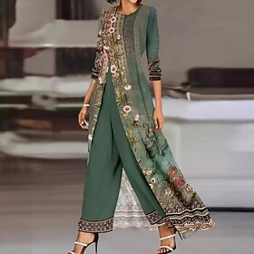 Women's Embroidered Salwar Kameez Palazzo Set Green Cream Traditional Ethnic Wear Floral Embroidery Festive Wedding Party All Season Comfort Fit