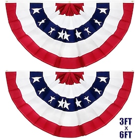 2 Pack USA Patriotic Pleated Fan Flags 3x6 Feet 4th of July Independence Day Large American Flags Bunting Patriotic Stars Stripes Pleated Fan USA Flag Banners