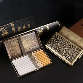 vintage sigarettetui, rommer 20 sigaretter, lett og bærbart, dobbeltsidig med flere mønstre, røyketilbehør