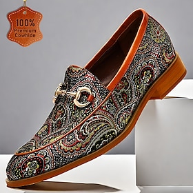 Men's Loafers  Slip-Ons Print Shoes Formal Shoes Dress Shoes Leather Italian Full-Grain Cowhide Comfortable Slip Resistant Loafer Red Brown