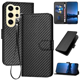 Phone Case For Samsung Galaxy S25 S24 S23 S23 FE S22 S21 Ultra Plus A55 5G A35 5G A15 A14 Back Cover with Stand Holder with Wrist Strap Card Slot TPU PU Leathe