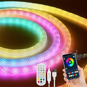 Waterproof Woven LED Strip Light WS2811 RGBIC Woven Silicone Neon Addressable Dream Color USB LED Light Strip with 15mm 360 Degree Illumination 2.4G Wireless B
