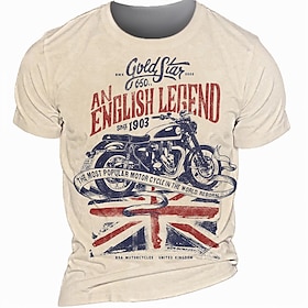 grafisk amerikansk flagg motorsykkel designer retro vintage herre 3d print t-skjorte henley skjorte street casual daily t-skjorte beige kortermet henley skjort