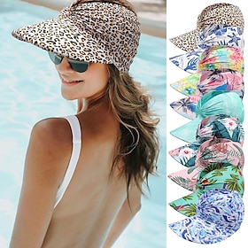 kvinners uv solbeskyttelse bred brem visir motetrykk ruched solbeskyttelse tom sommer strandhatt
