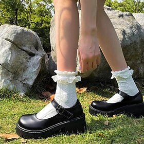 Women's Black Patent Leather Platform Mary Jane Shoes with Chunky Lug Sole and Buckle Strap, Gothic Y2K Style for School, Streetwear, and Casual Outings